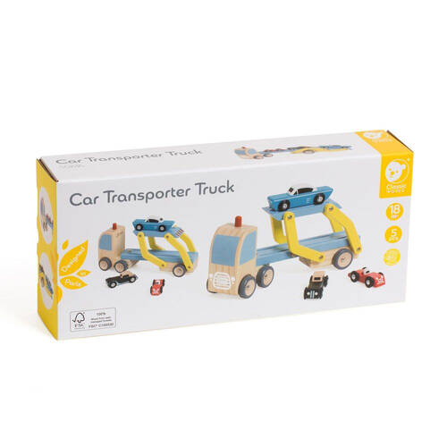 5pc Classic World Childrens Wooden Pretend Play Car Transporter Truck 18M+