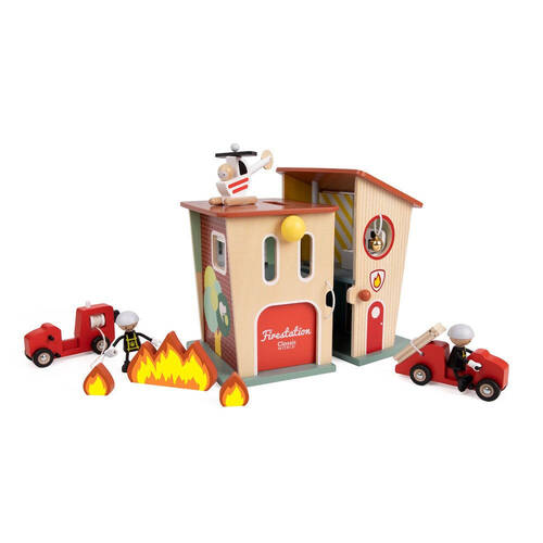 Classic World Children's Wooden Fire Station Pretend Playset 3Y+