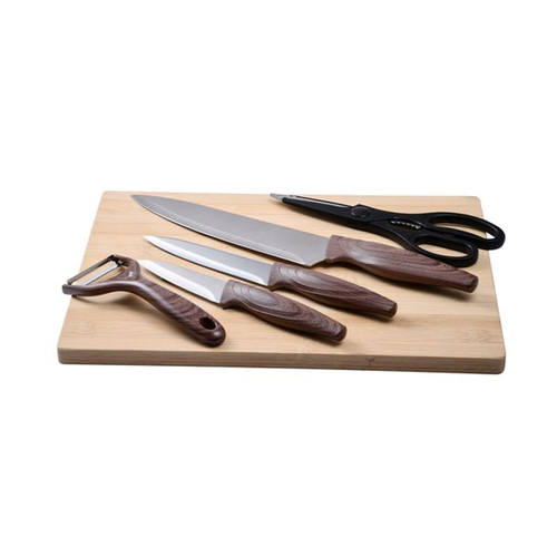 6pc Bergner Stainless Steel Kitchen Knife & Board Set