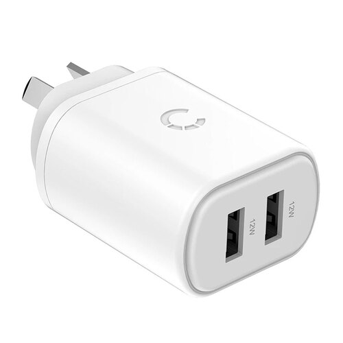 Cygnett PowerPlus 12W USB-A Wall Dual Charger AU - White