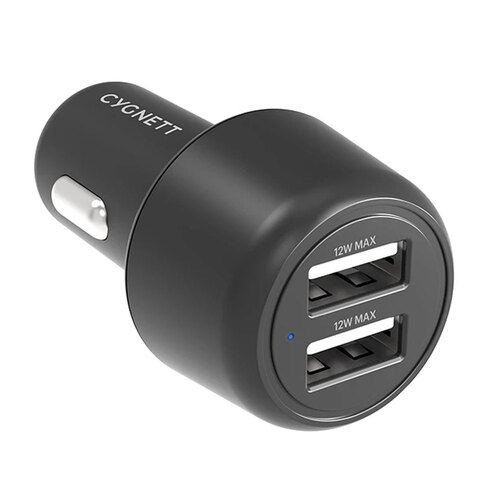 Cygnett Car Power 24W (2x 12W -24W Total) Dual Port Car Phone Charger