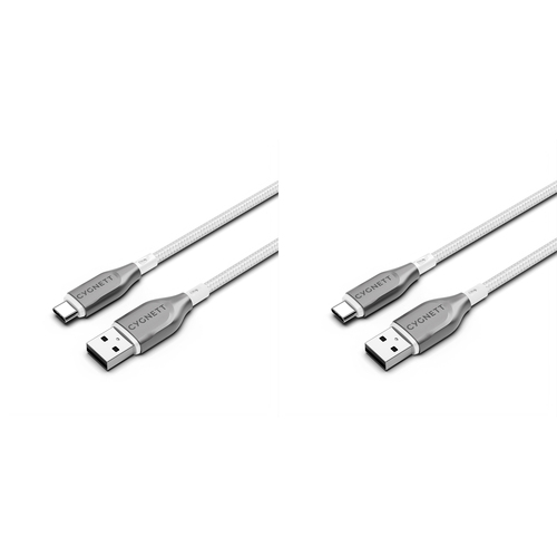 2PK Cygnett Armoured USB-C to USB-A Charger & Data Sync Cable 2M - White