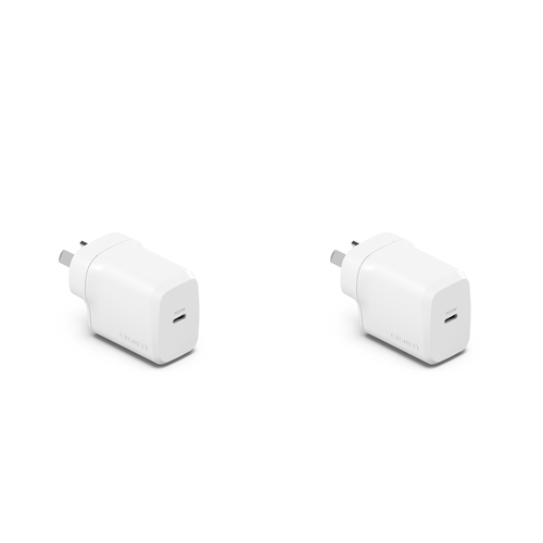 2PK Cygnett PowerPlus 25W GaN USB-C Wall Samsung Charger Adapter - White