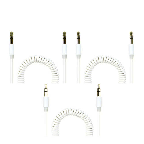 3PK Crest 1.5M Coiled 3.5mm AUX Cable - White