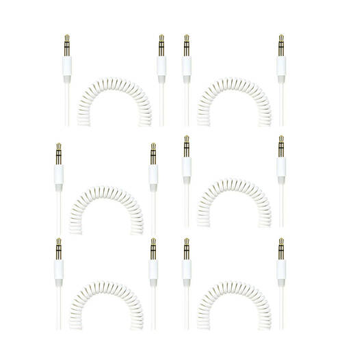 6PK Crest 1.5M Coiled 3.5mm AUX Cable - White