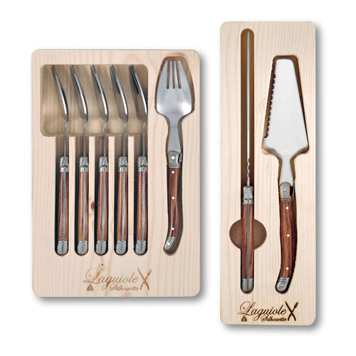 8pc Laguiole Silhouette Stainless Steel Cake Serving Set - Wooden