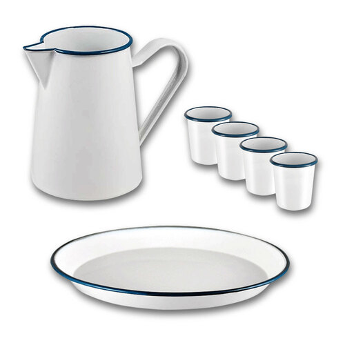 6pc Urban Style Enamel Classic Pitcher Tray & Tumbler Set - White