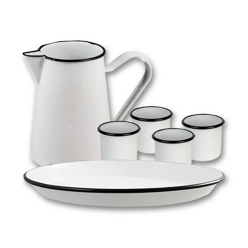 6pc Urban Style Classic Enamel Beverage Set - White/Black Rim