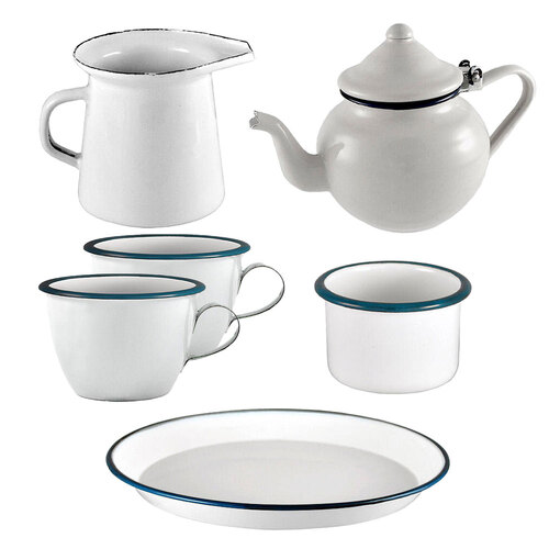 6pc Urban Style Enamel Classic Tea Serving Set - White