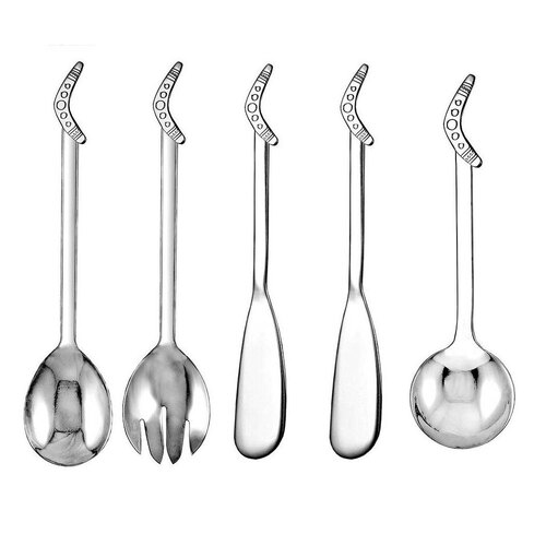 5pc Urban Bush Stainless Steel Boomerang Serveware Gift Set - Silver