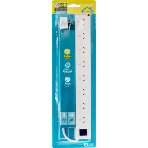 8-WAY SURGE POWERBOARDWHITE HPM