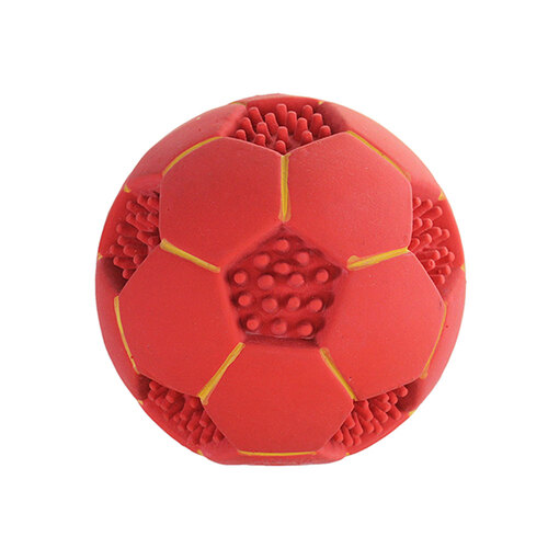 Paw Play Latex Squeak Nobby Soccer Ball Pet Dog Toy Red