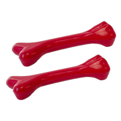 2PK Percell 21cm Solid Rubber Bone Dog Toy Red