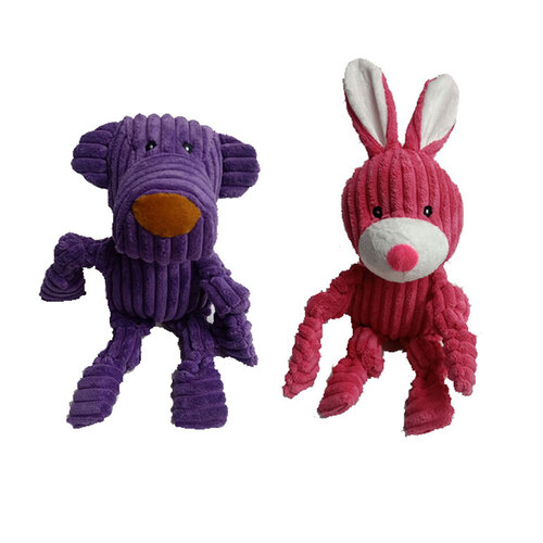 2pc Paw Play 30cm Dog & 33cm Rabbit Pet Chew Toy Plush w/ Squeaker