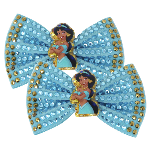 2PK Disney Princess Jasmine Mint Sparkling Rhinestone Hair Bow 3y+