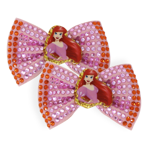 2PK Disney Princess Ariel Pink Sparkling Rhinestone Hair Bow 3y+