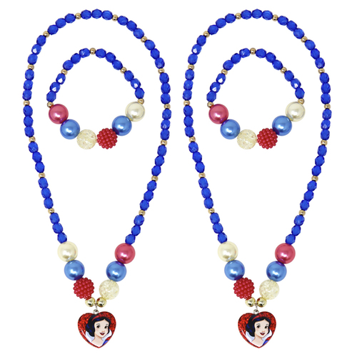 2PK Disney Princess Snow White Pendant Stretch Beaded Necklace & Bracelet 3y+