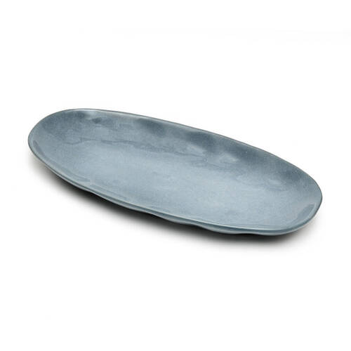 St. Clare Oval Plate Glazed Ceramic 35x17cm Reactive Blue