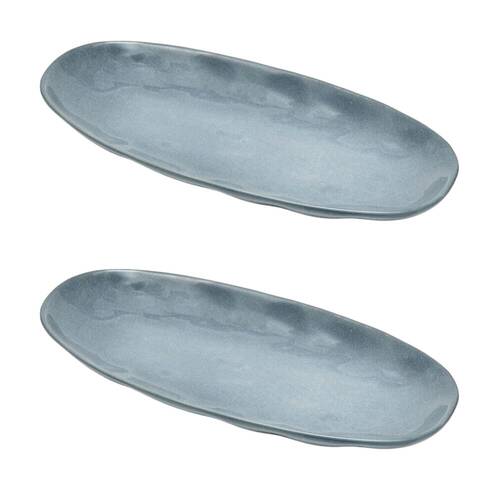 2PK St. Clare Oval Plate Glazed Ceramic 35x17cm Reactive Blue