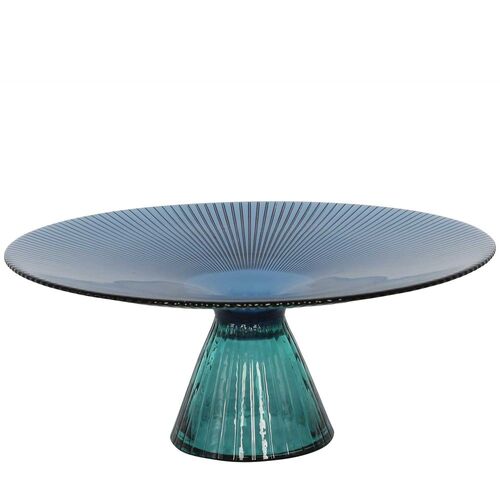 Belle Morello Glass Footed Bowl Flower Vase Home Decor 33cm - Blue