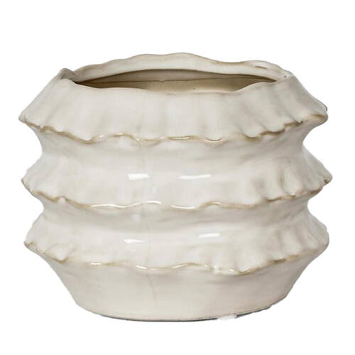 Belle Frilly Ceramic Planter Indoor Plant Container Medium 17cm - White