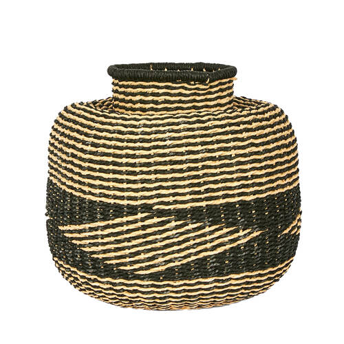 Belle Bari Paper Rope Handwoven Basket 15x34cm - Black/Natural