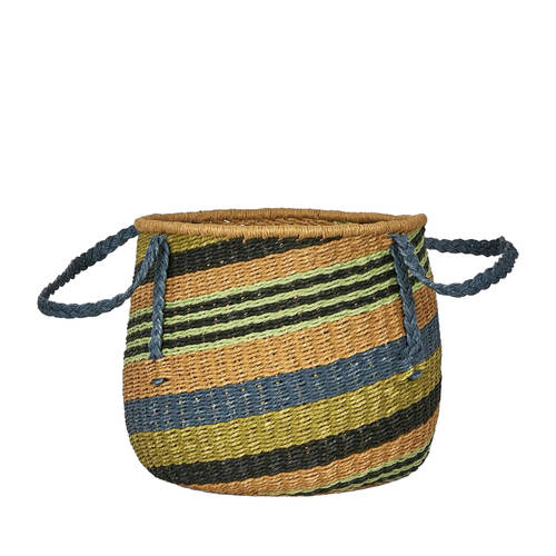 Belle Imani Paper Rope Handwoven Storage Basket 29x29cm - Green Multi