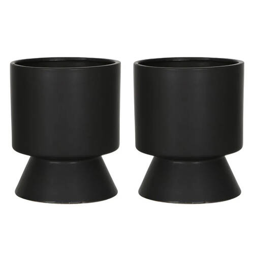 2PK Belle Luca Dolomite Flower Pot/Planter Small 19.8cm Home Decor - Black