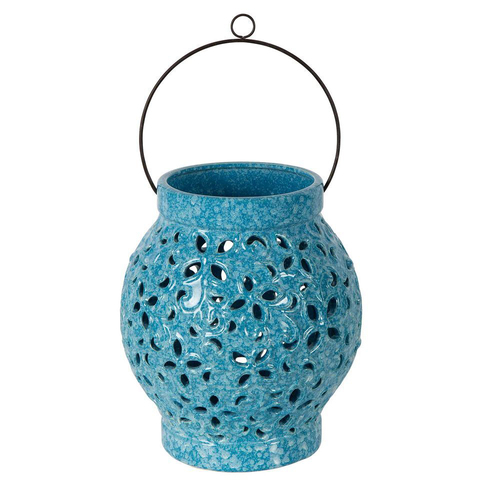 Belle Positano Hurricane Ceramic Candle Holder w/ Handle 25cm Large - Blue
