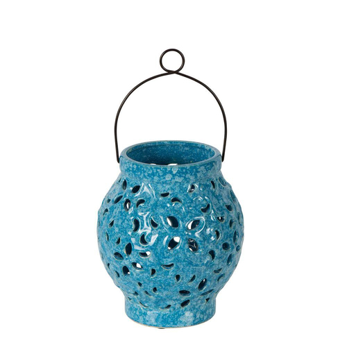 Belle Positano Hurricane Ceramic Candle Holder w/ Handle 20.5cm Small Blue