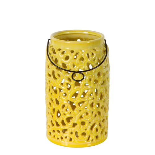 Belle Portofino Hurricane Ceramic Candle Holder w/ Handle 25.5cm - Yellow