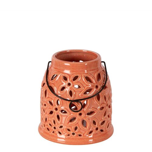 Belle Cinque Terre Hurricane Ceramic Candle Holder w/ Handle 18cm - Orange