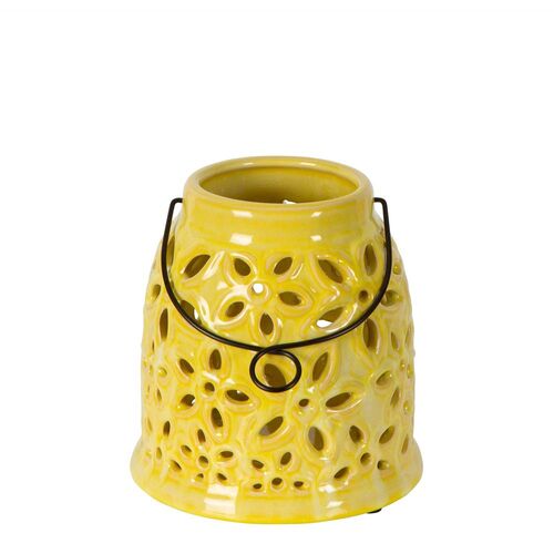 Belle Cinque Terre Hurricane Ceramic Candle Holder w/ Handle 18cm - Yellow