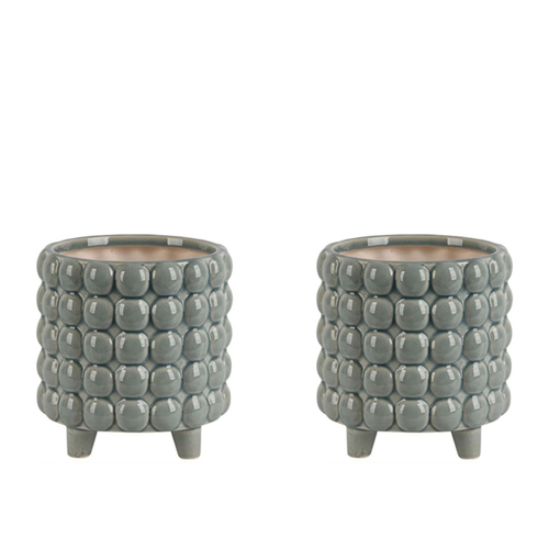 2PK Belle Bubble Ceramic Flower Pot Small 16cm - Seafoam