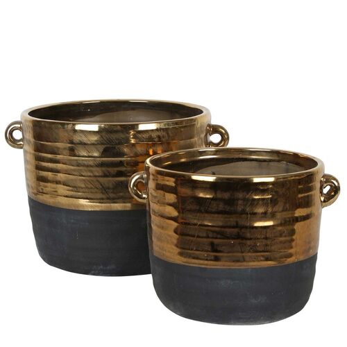 Ganda Flower Stoneware Pot/Planter Small 28cm Home Decor - Gold