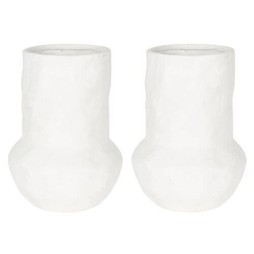 2PK Belle Terracotta Cyrone Belly Vase Small 18.5x25.5cm - White