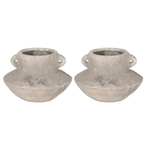 2PK Belle Shopa Low Terracotta Indoor/Outdoor Pot Small 20.5cm - Grey