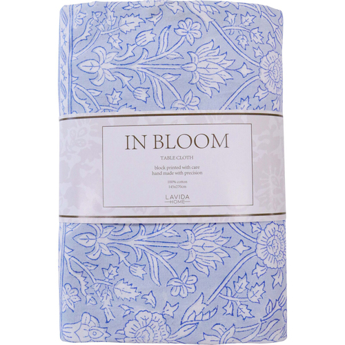 LVD Cotton Floral Tablecloth Dining Table Cover 145x270cm - Blue