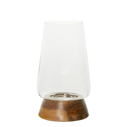 Belle Archie Hurricane Wooden Glass Candle Holder 37cm Large - Natural