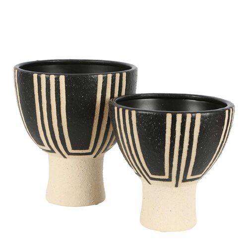 Belle Tribal Ceramic Flower Pot/Planter Large 21cm Home Decor - Brown