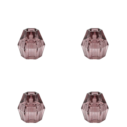 4PK Belle Manon Glass Candle Stick Holder Stand 8cm - Amethyst