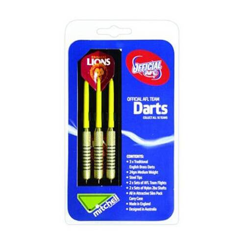 3pc AFL Brass Darts Brisbane Western Team Dessign Flights & Shafts In Case