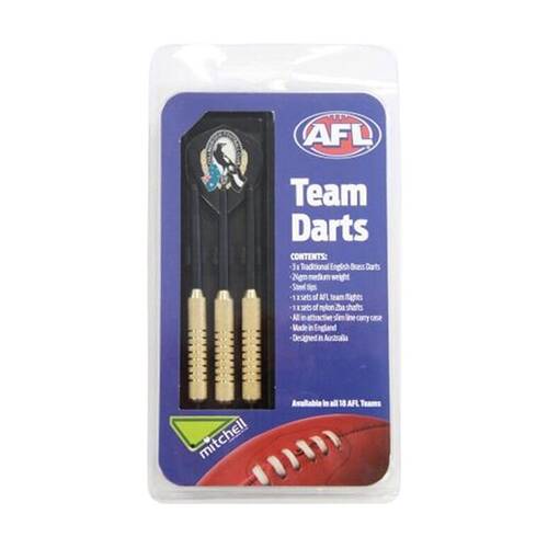 3pc AFL Brass Darts Collingwood Magpies Team Design Flights & Shafts In Case