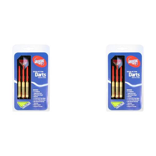 2x 3pc AFL Brass Darts Essendon Bombers Team Design Flights & Shafts In Case