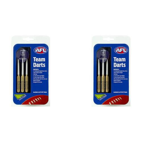 2x 3pc AFL Brass Darts Fremantle Dockers Team Design Flights & Shafts In Case