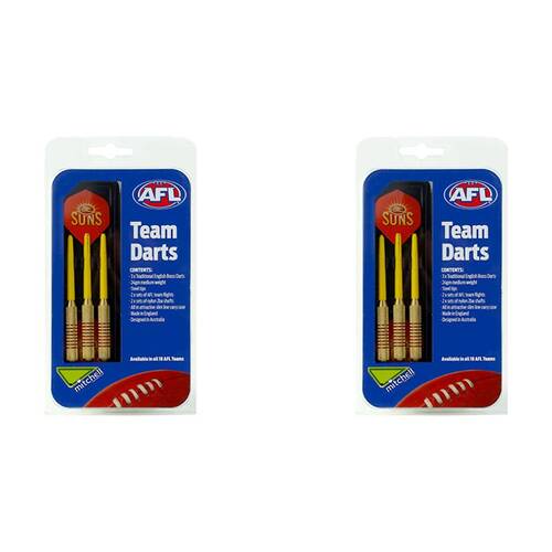 2x 3pc AFL Brass Darts Gold Coast Suns Team Design Flights & Shafts In Case