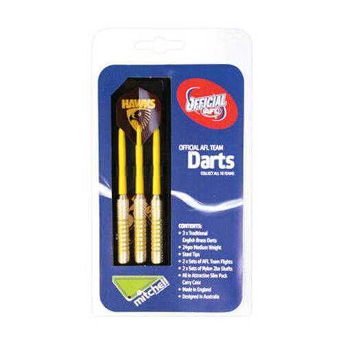 3pc AFL Brass Darts Hawthorn Hawks Team Design Flights & Shafts In Case