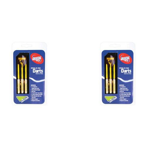 2x 3pc AFL Brass Darts Hawthorn Hawks Team Design Flights & Shafts In Case