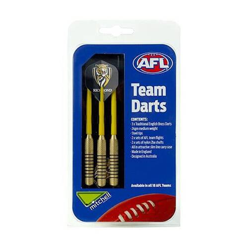 3pc AFL Brass Darts Richmond Tigers Team Design Flights & Shafts In Case