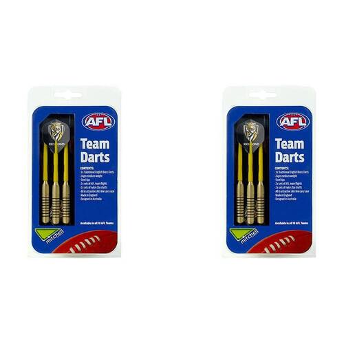 2x 3pc AFL Brass Darts Richmond Tigers Team Design Flights & Shafts In Case